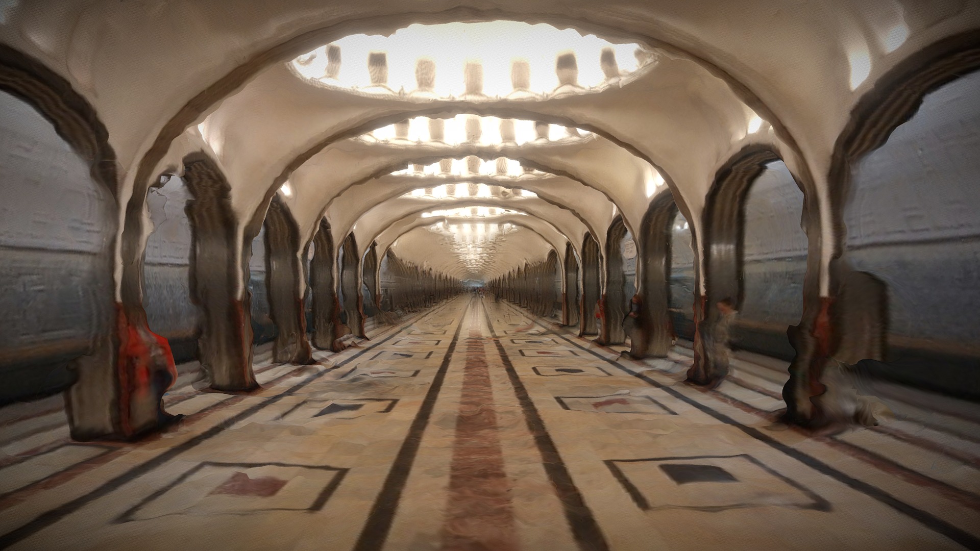 3D model Metro Mayakovskaya - This is a 3D model of the Metro Mayakovskaya. The 3D model is about a group of people in a tunnel.