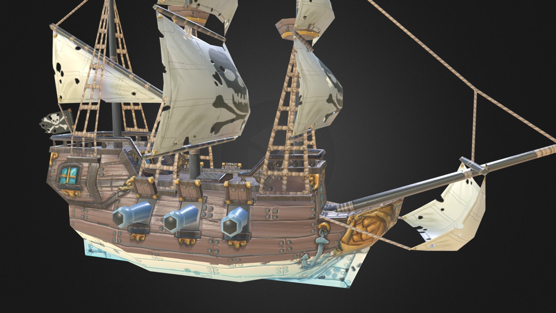 Low poly pirate ship WIP 11hrs to create using - 3ds max - 3d coat -Photosh...