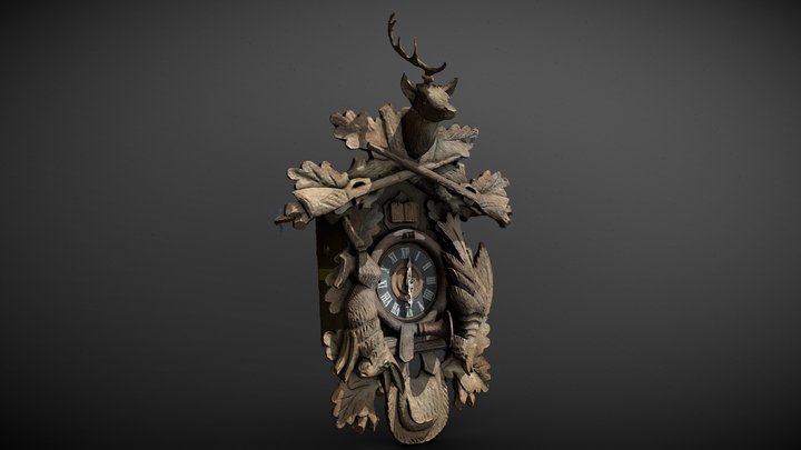 Vintage Swiss Wood Cuckoo Clock Free Raw Scan 3D Model