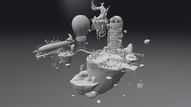 SteamPunk - Float island 3D Model