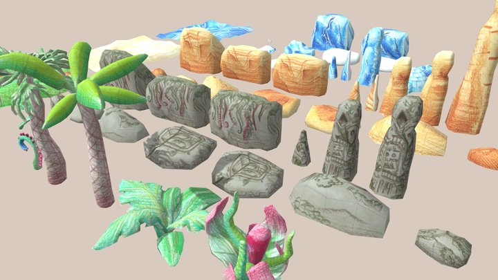 Stylized 3D models with hand-drawn textures 3D Model