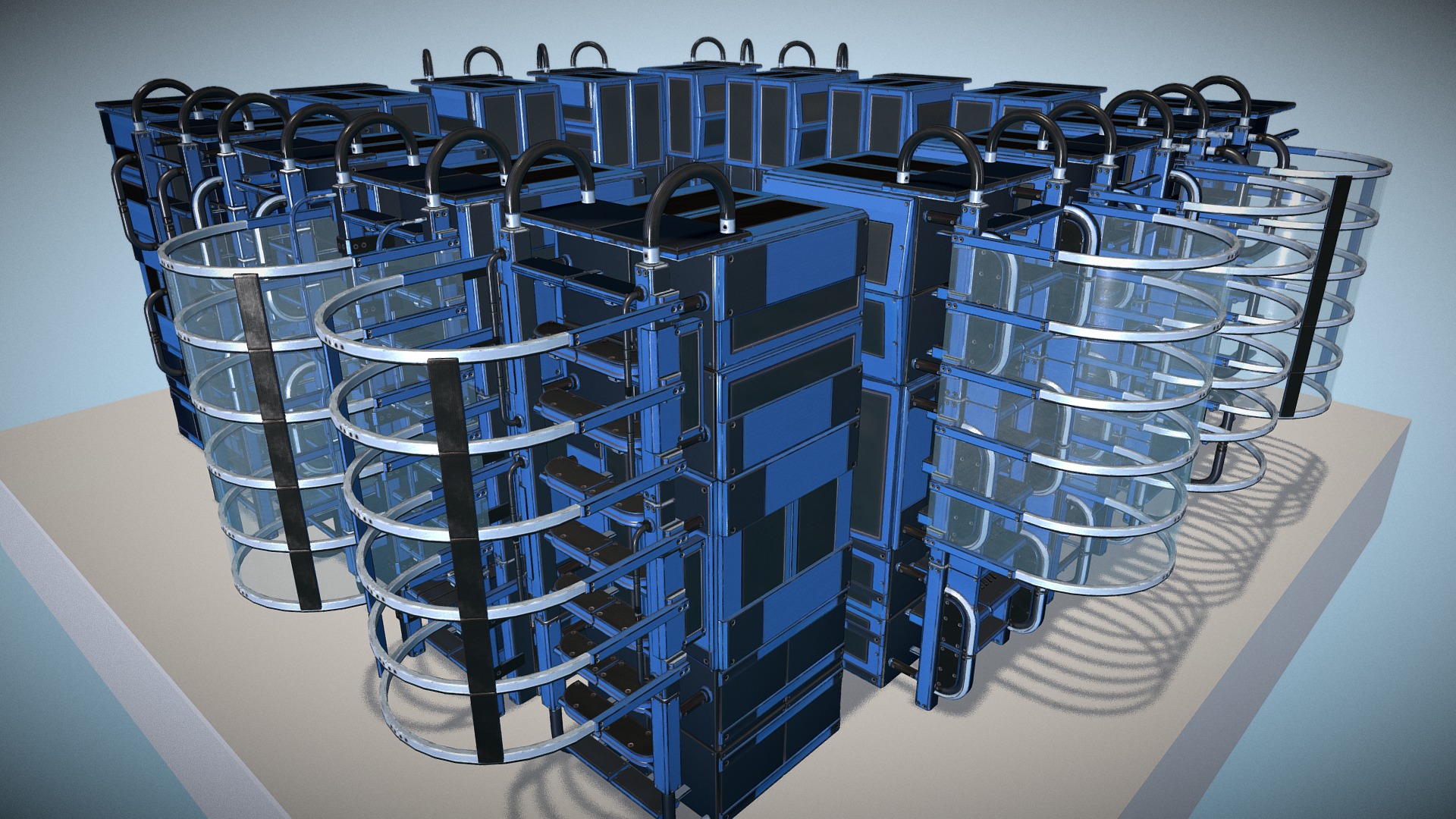 3D model Sci-Fi Ladders (Blue Version) - This is a 3D model of the Sci-Fi Ladders (Blue Version). The 3D model is about a group of blue containers.