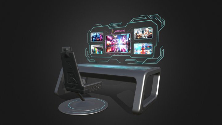 Futuristic Desk and Chair 3D Model