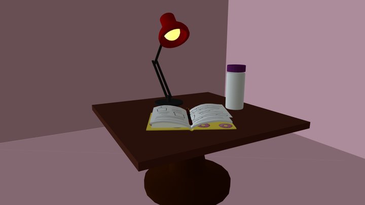 Table lamp with light object task 3D Model
