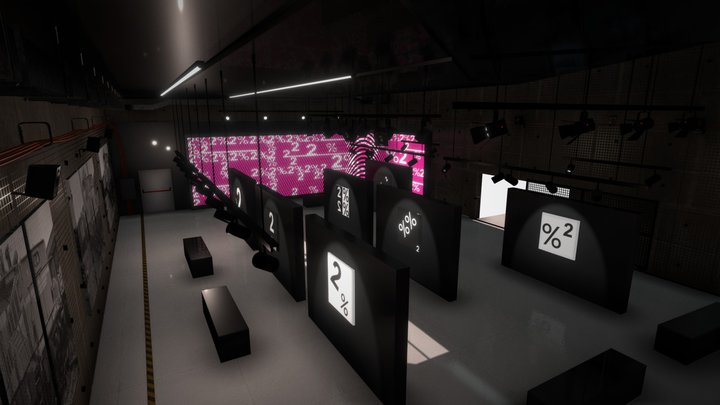 VR Industrial Art Gallery & Digital Media 3D Model