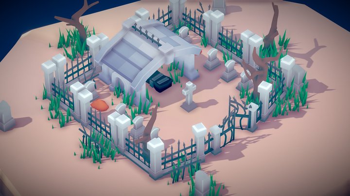 Low poly Halloween Cemetery Scene