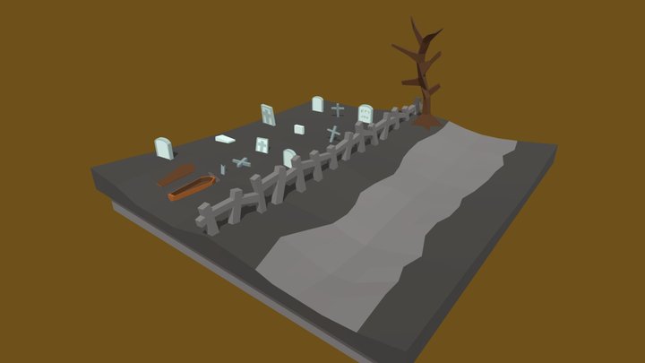 Low poly graveyard scene 3D Model