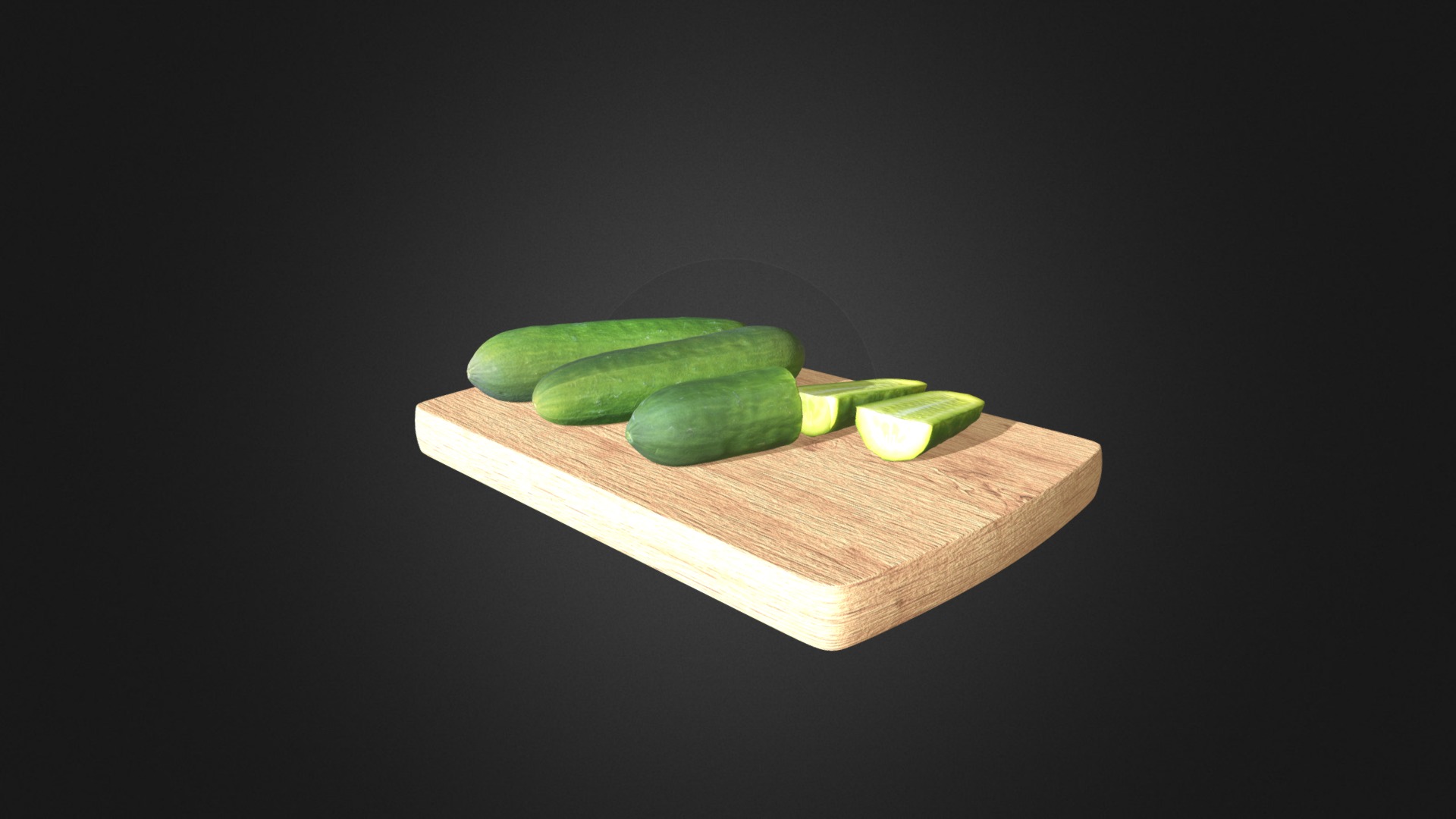 3D model Cucumbers - This is a 3D model of the Cucumbers. The 3D model is about a group of green leaves on a wooden board.