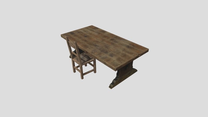 Medieval table and chair 3D Model