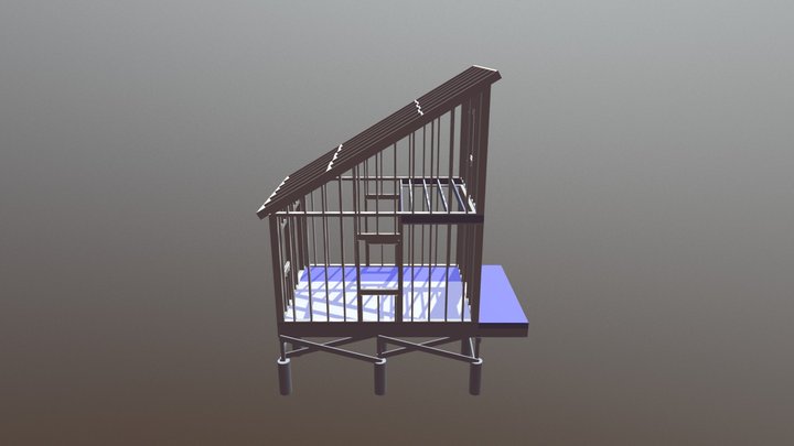 remote cabin w/ deck - 2x6 notched in loft 3D Model