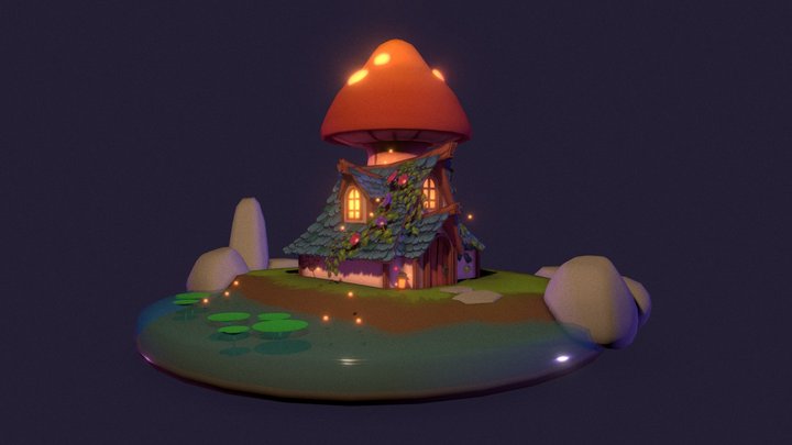 Mushroom House Diorama 3D Model