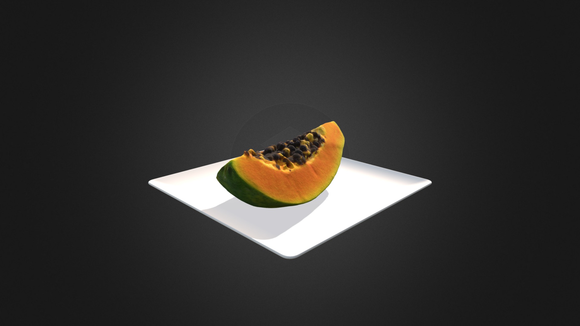 3D model Papaya Slice on White Plate - This is a 3D model of the Papaya Slice on White Plate. The 3D model is about a fruit on a plate.