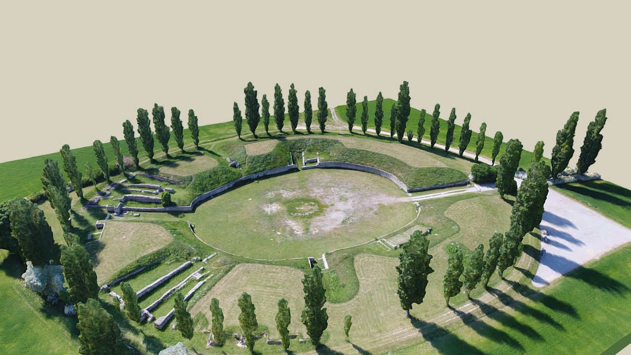 3D model Amphitheater - This is a 3D model of the Amphitheater. The 3D model is about a large circular pond surrounded by trees.
