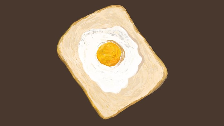 Fried egg and bread 3D Model