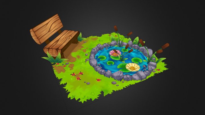 Bench at the Pond 3D Model