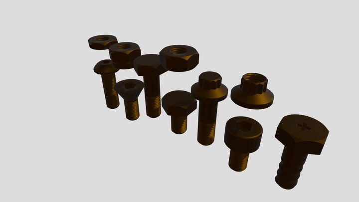 Industrial Hardware Kit: Bolts, Nuts & Fasteners 3D Model