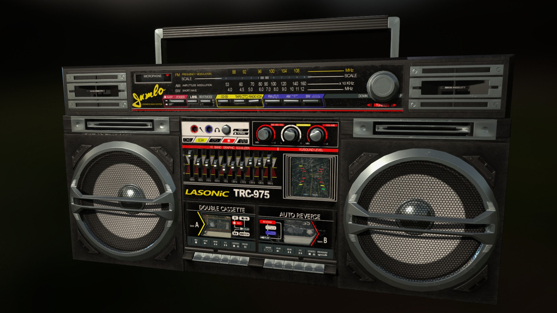 3D model Retro TRC-975 Boombox - This is a 3D model of the Retro TRC-975 Boombox. The 3D model is about a stereo system with a fan.