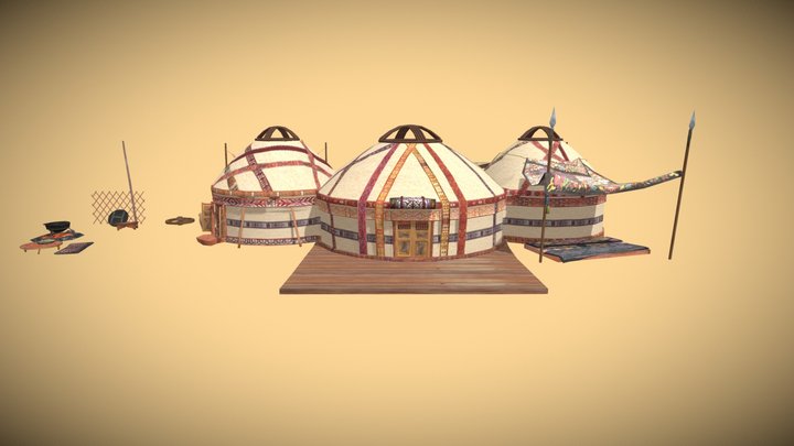 3 Yurts - Low Poly Game Ready 3D Model