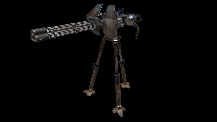 Minigun with battle damage 3D Model