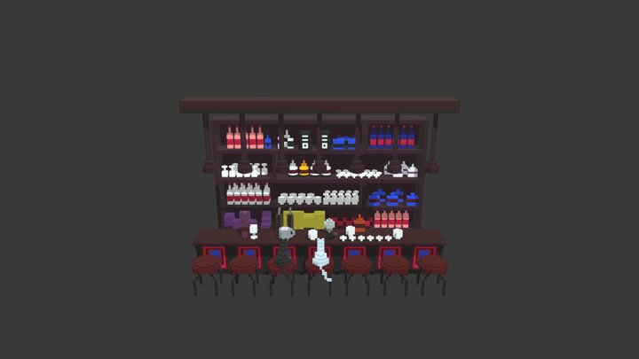 Night bar with 2 cats ^^ 3D Model