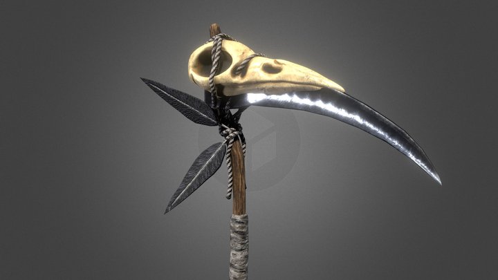 Stylized Raven Skull Scythe 3D Model