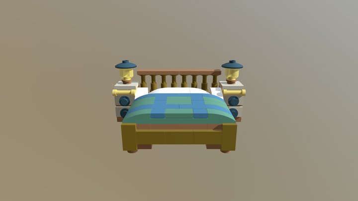 Double bed with 2 nightstands 3D Model
