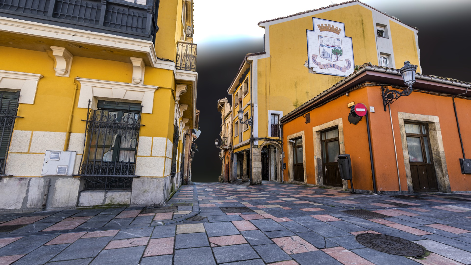 3D model Aviles houses photogrammetry scan - This is a 3D model of the Aviles houses photogrammetry scan. The 3D model is about a cobblestone street with buildings on either side of it.