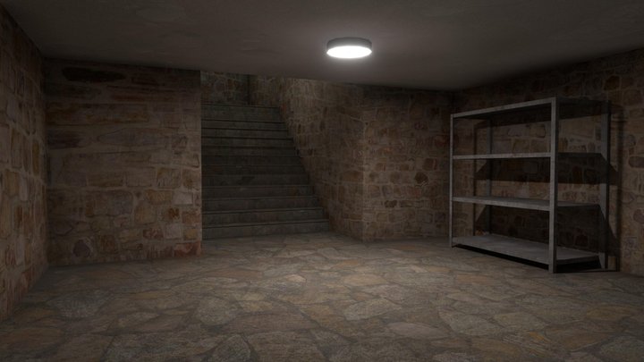 Rock Wall Basement with Baked Lighting 3D Model