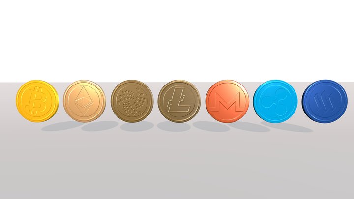 Cryptocurrency Coins 3D Model