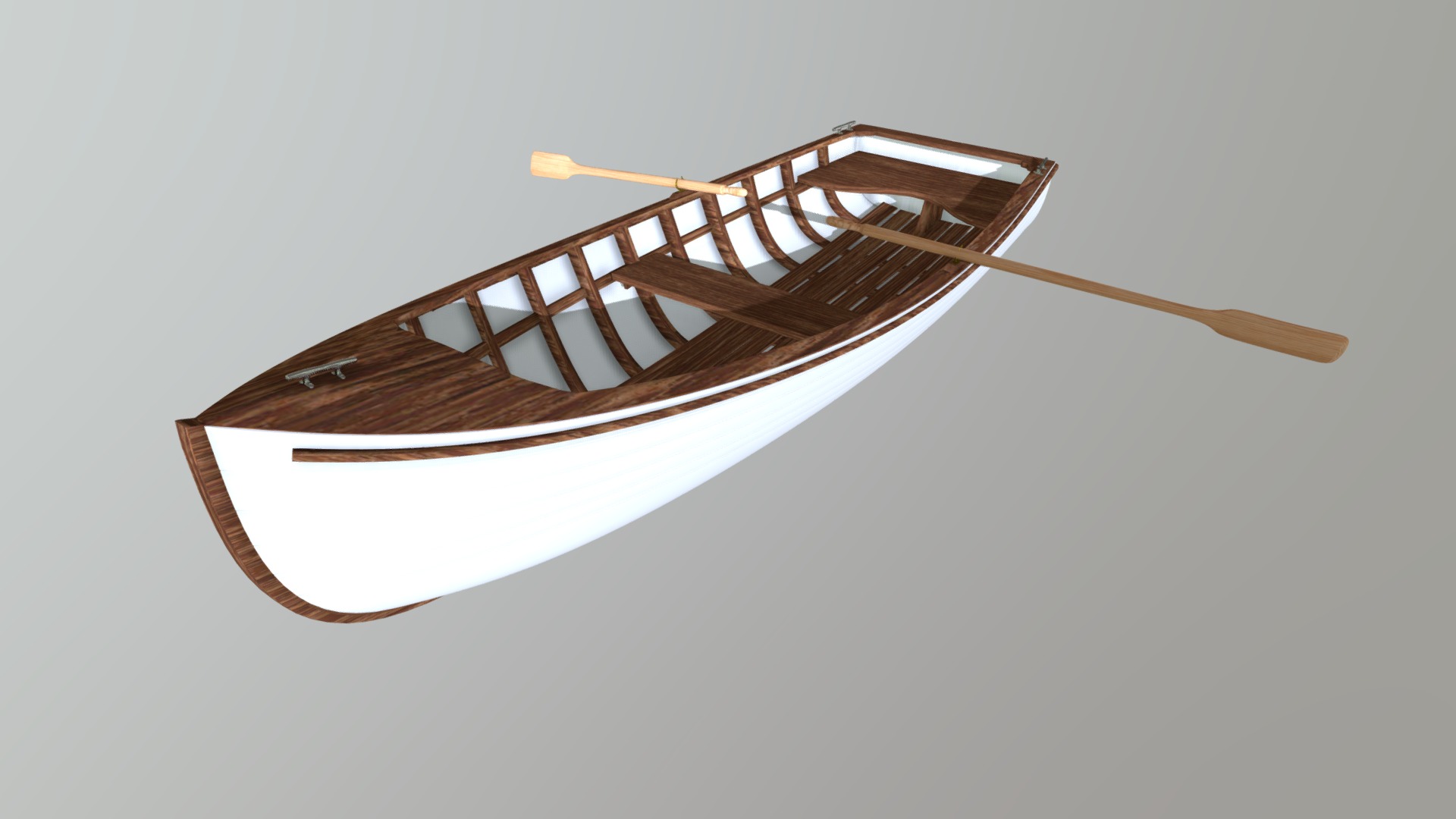 3D model Rowboat - This is a 3D model of the Rowboat. The 3D model is about a wooden paddle on a white background.