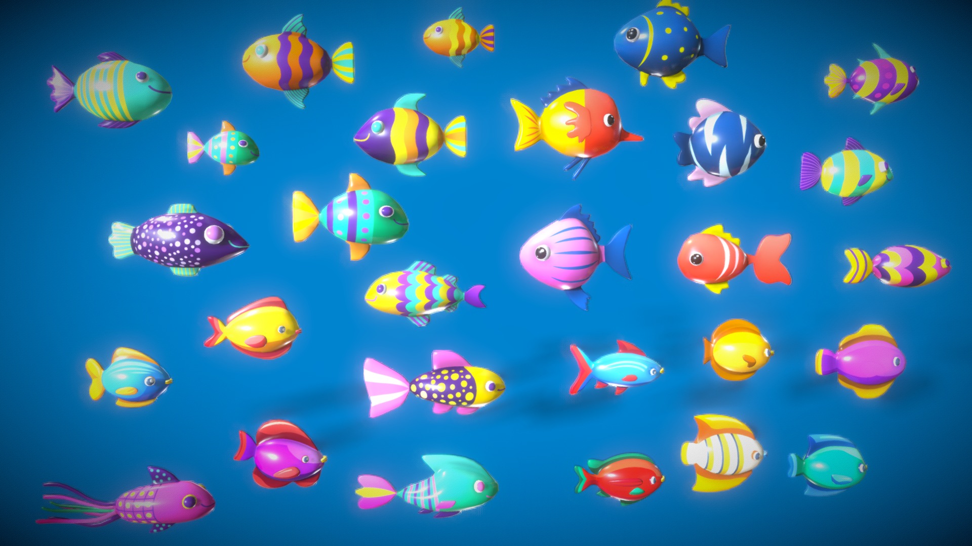 3D model Cartoon Fish Pack 2 - This is a 3D model of the Cartoon Fish Pack 2. The 3D model is about a group of colorful fish.