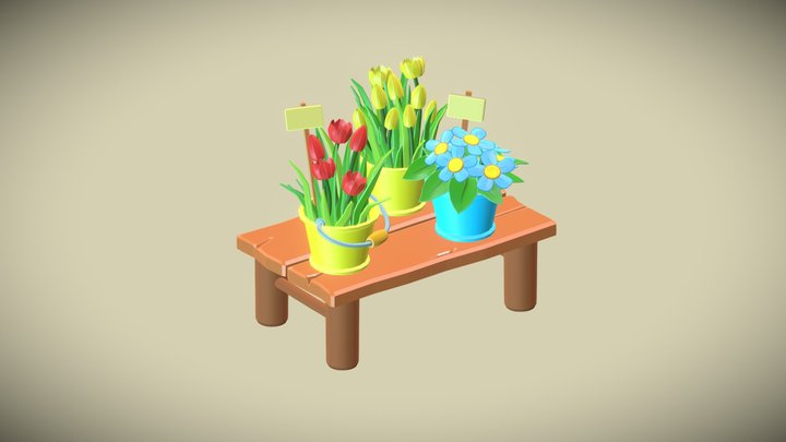 Table with flowers 3D Model