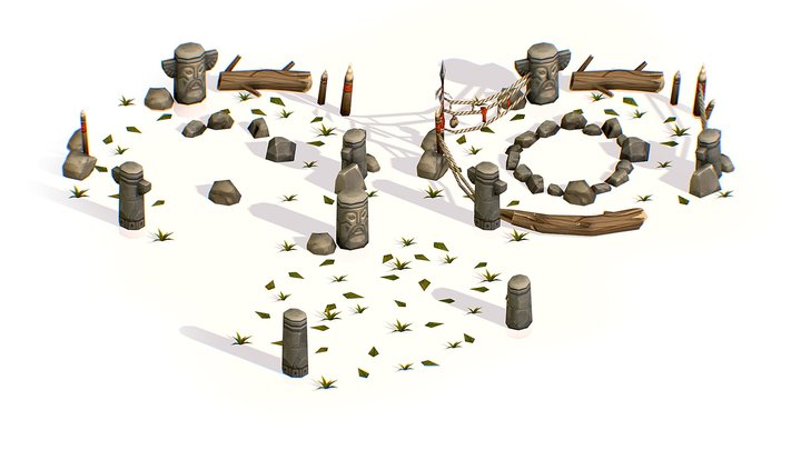 Handpaint Cartoon Place for Ritual Bonfire 3D Model
