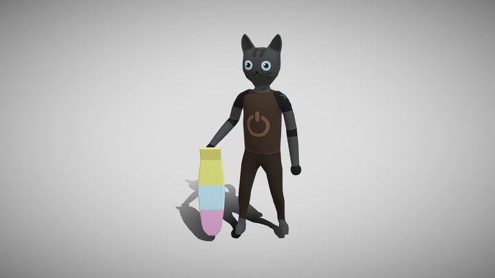 Grey Tabby Skin with Pennyboard 3D Model