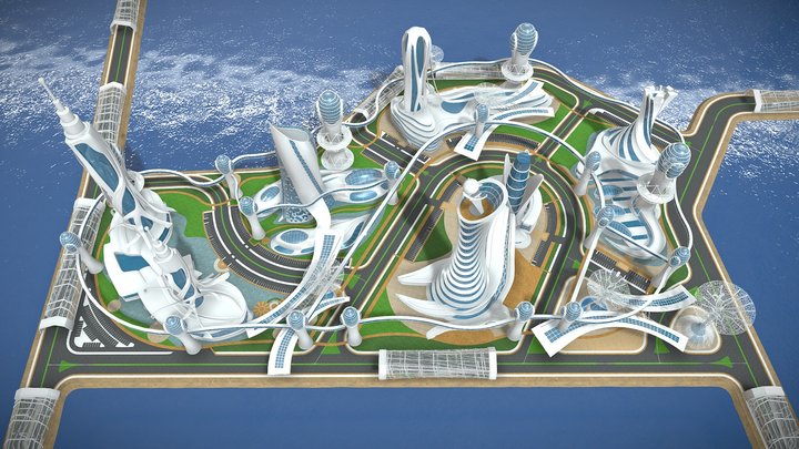 0080 - Future City Island 3D Model