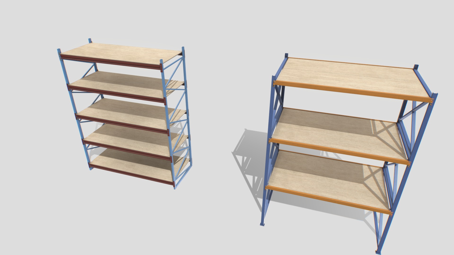 3D model Industrial shelves 5 - This is a 3D model of the Industrial shelves 5. The 3D model is about a few wooden chairs.