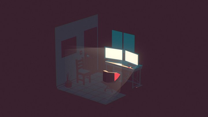 Isometric Desk Room 3D Model