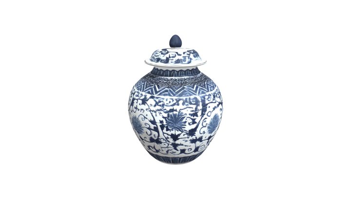 Decorative porcelain jar with intricate pattern 3D Model