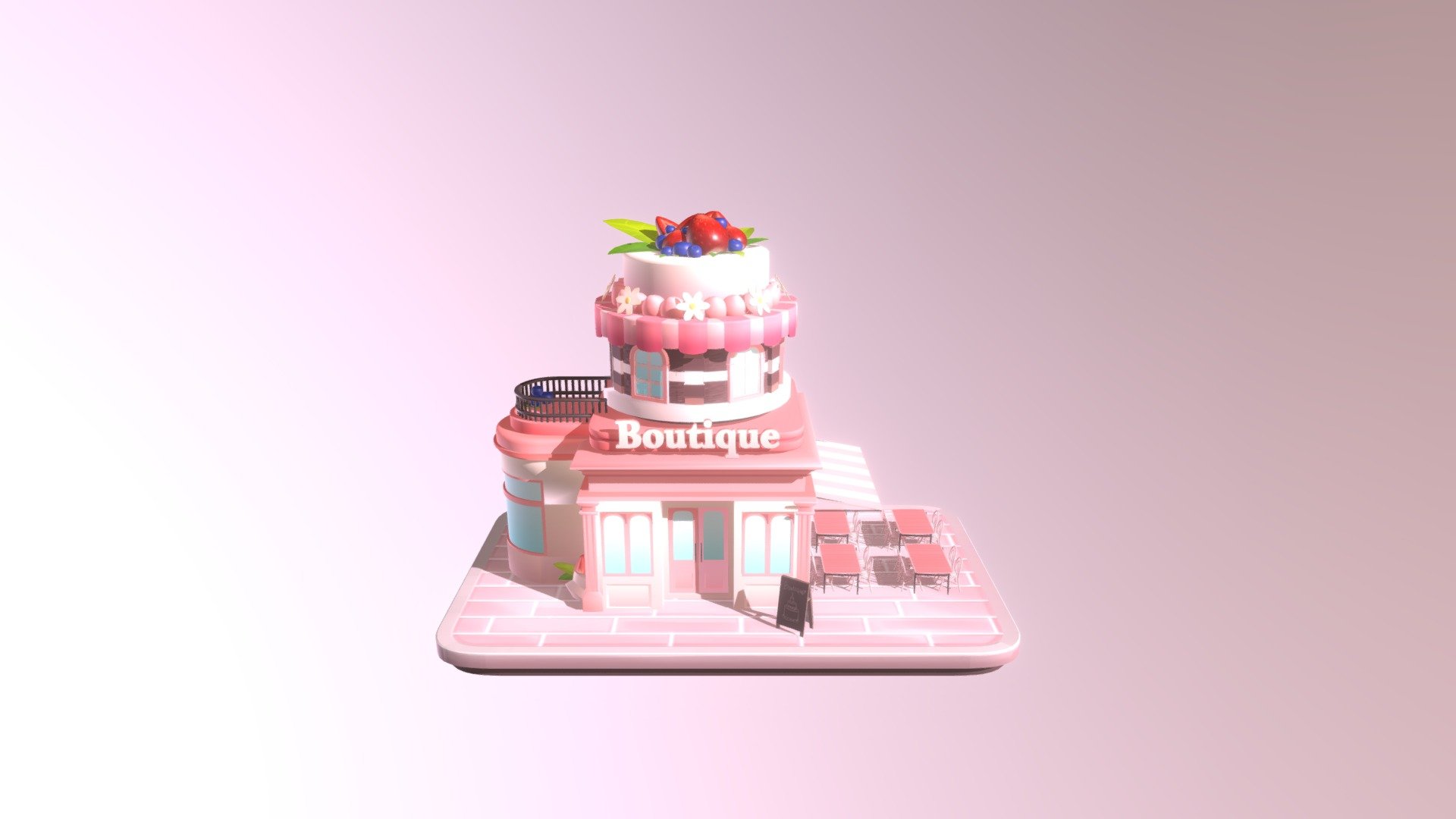 Strawberry Cake Boutique Cafe 3D model by yoondasom [2b06140] Sketchfab