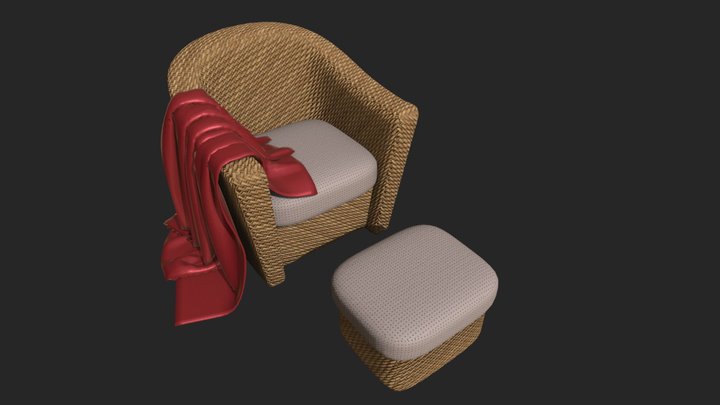 Armchair and Ottoman in Wicker 3D Model 3D Model