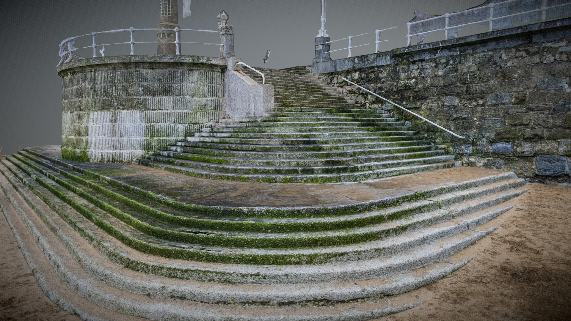 3D model Monumental beach stairs photogrammetry scan - This is a 3D model of the Monumental beach stairs photogrammetry scan. The 3D model is about a stone staircase with a stone wall.