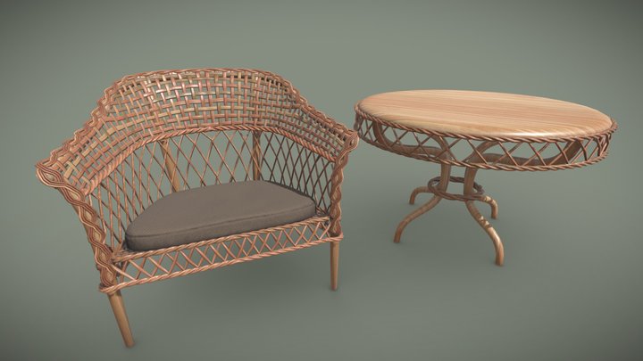 Garden chair & table 3D Model