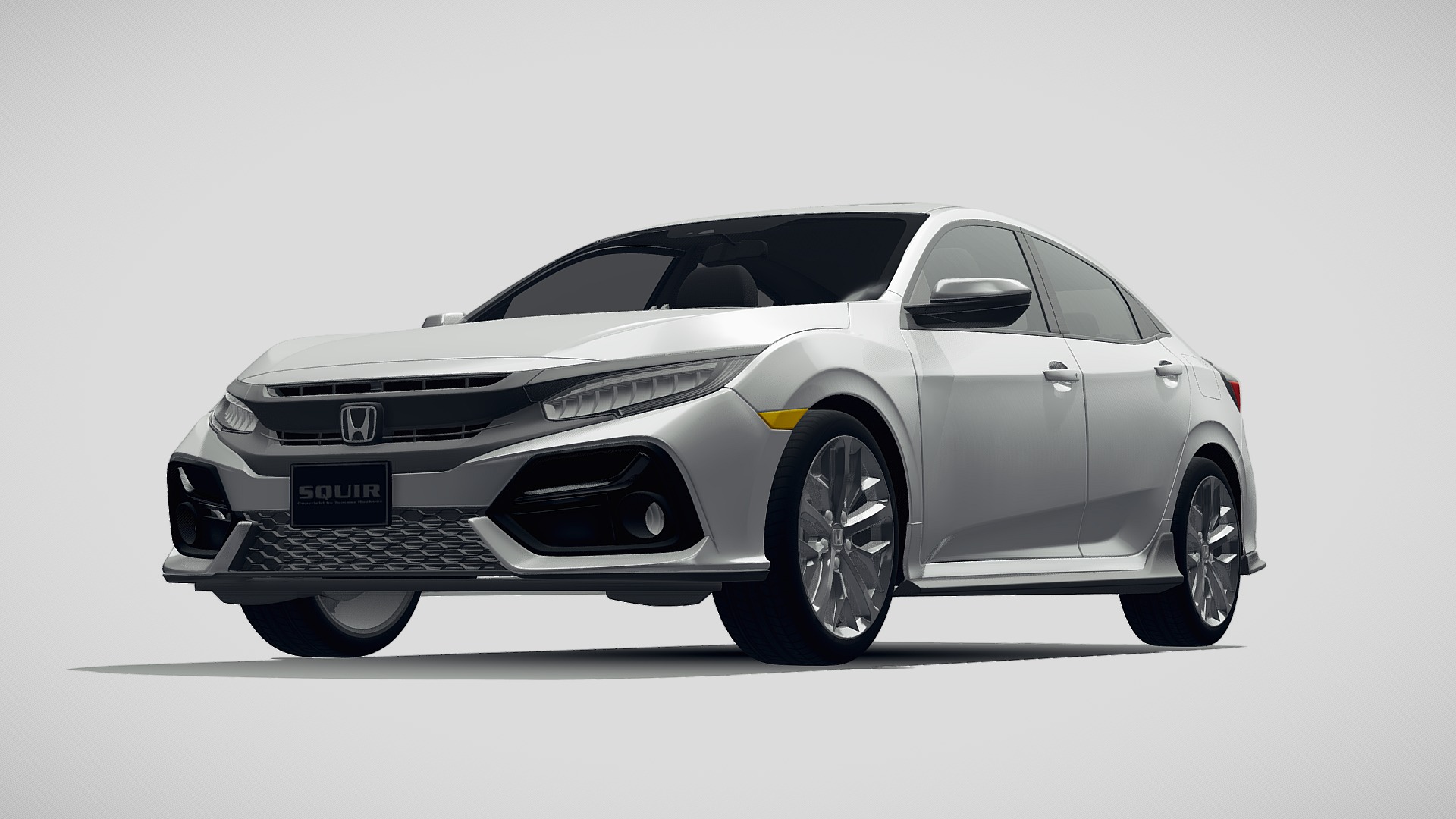 3D model Honda Civic Hatchback 2020 - This is a 3D model of the Honda Civic Hatchback 2020. The 3D model is about a silver car with a black top with Holden Arboretum in the background.