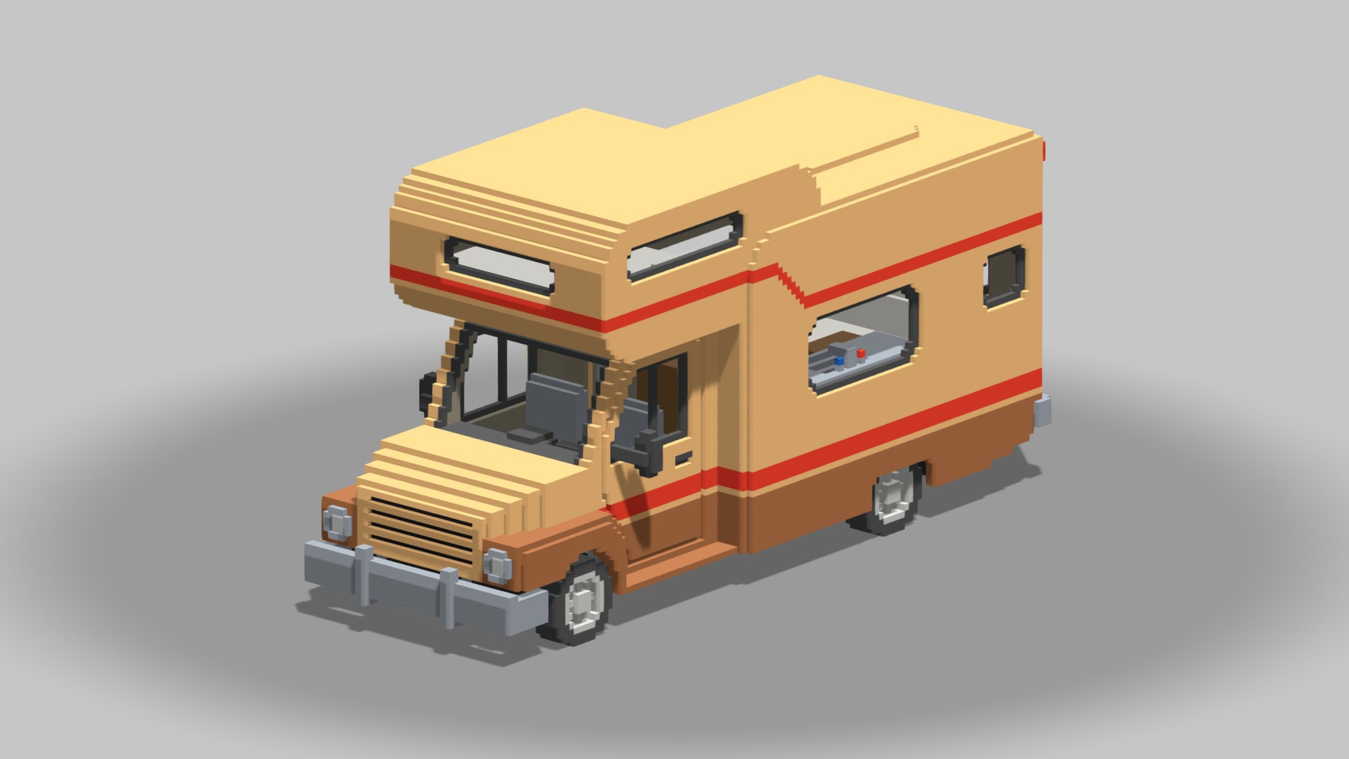 3D model Voxel Motorhome - This is a 3D model of the Voxel Motorhome. The 3D model is about a toy truck with a car on top.