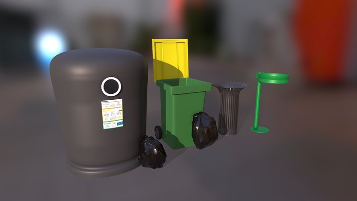 Set of Street Trashcans 3D Model
