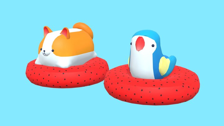Funny characters Corgi and Parrot 3D Model
