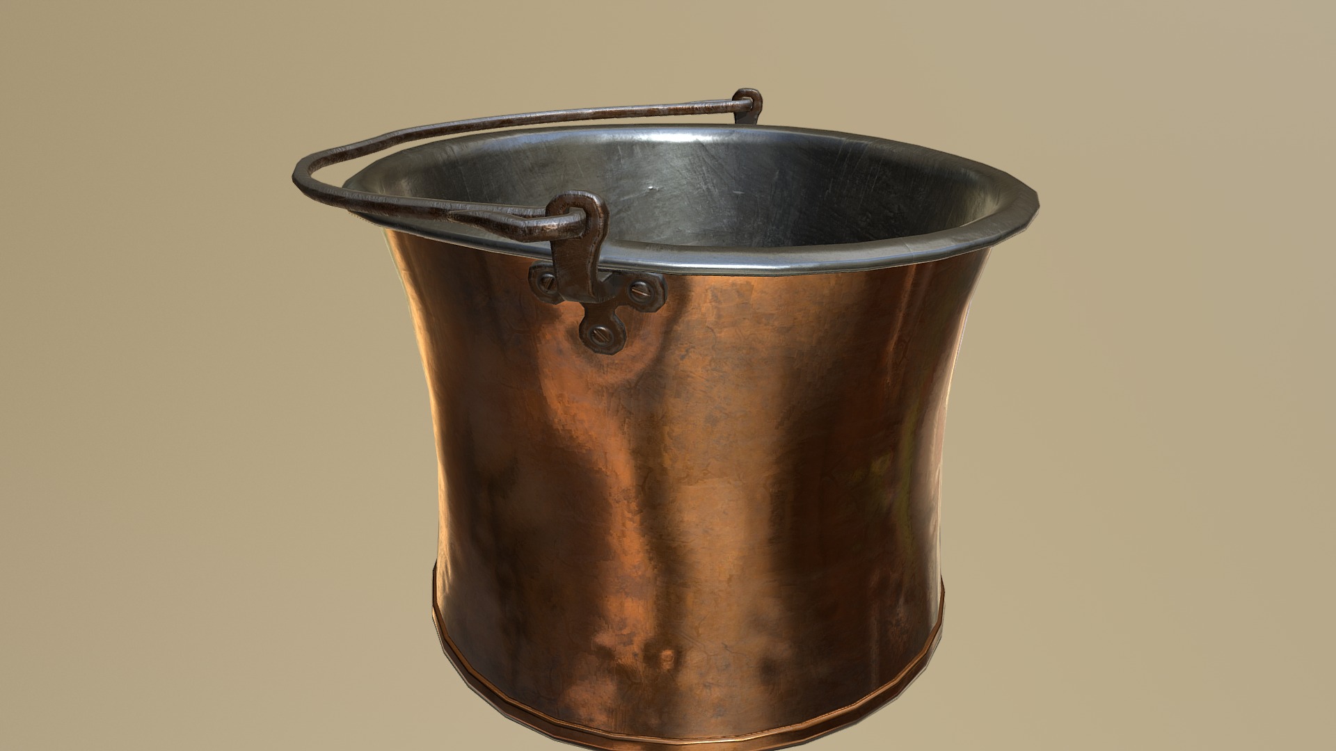 3D model Copper Bucket - This is a 3D model of the Copper Bucket. The 3D model is about a metal bucket with a handle.