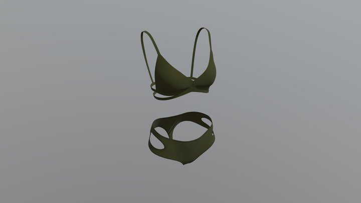 Army Green Hollow Out V-neck Bikini Set