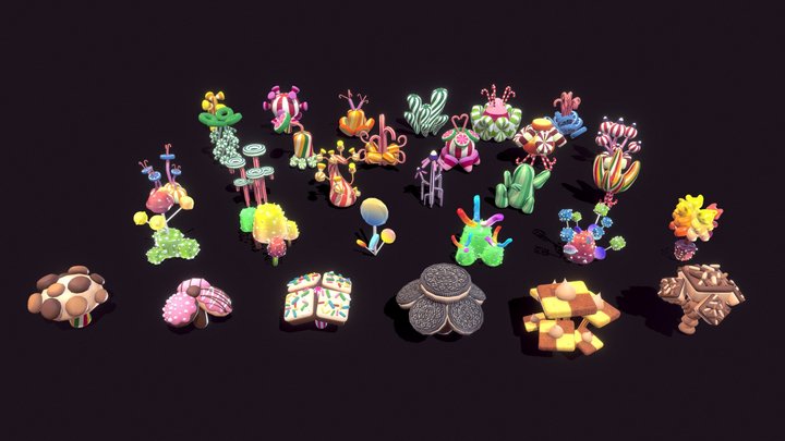 Candy World - Plants and Flowers 3D Model