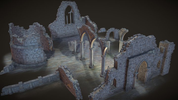 PBR Church Ruins Assets 3D Model